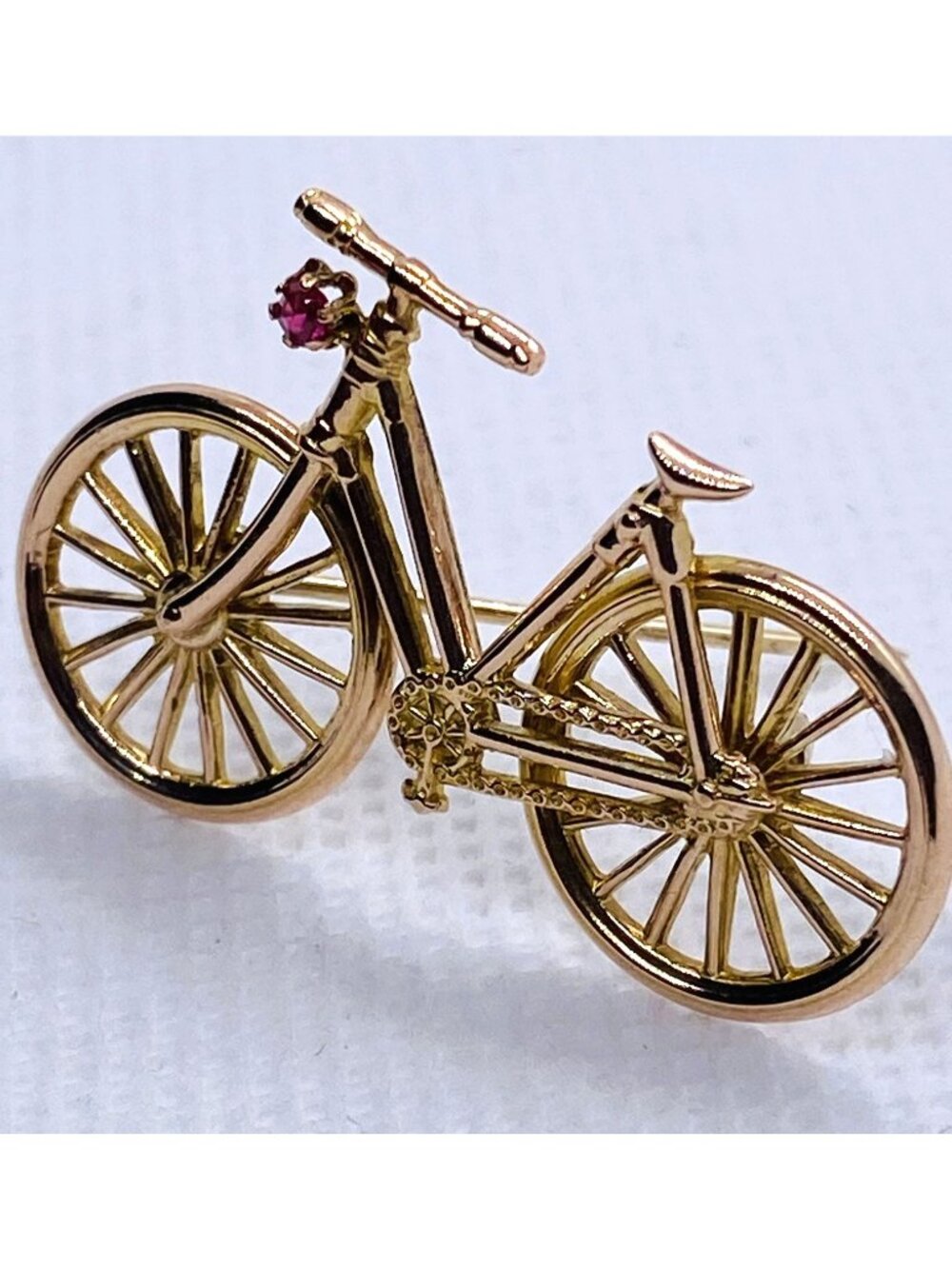Two Tone 9K Gold Bicycle Pin Brooch 35 x 23mm